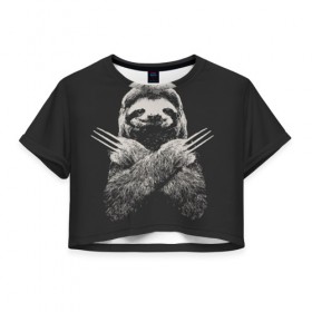 Женская футболка Cropp-top с принтом Slotherine в Тюмени, 100% полиэстер | круглая горловина, длина футболки до линии талии, рукава с отворотами | animals | wolverine | ленивец | росомаха