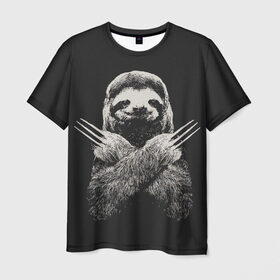 Мужская футболка 3D с принтом Slotherine в Тюмени, 100% полиэфир | прямой крой, круглый вырез горловины, длина до линии бедер | Тематика изображения на принте: animals | wolverine | ленивец | росомаха
