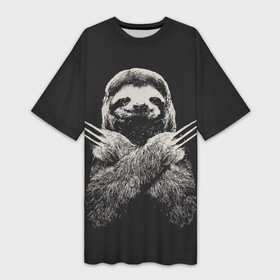 Платье-футболка 3D с принтом Slotherine в Тюмени,  |  | animals | wolverine | ленивец | росомаха