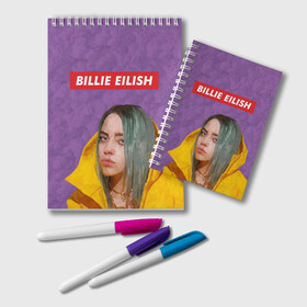 Блокнот с принтом BILLIE EILISH в Тюмени, 100% бумага | 48 листов, плотность листов — 60 г/м2, плотность картонной обложки — 250 г/м2. Листы скреплены удобной пружинной спиралью. Цвет линий — светло-серый
 | Тематика изображения на принте: bad guy | billie | eilish | ocean eyes | айлиш | билли | девушка | певица | эйлиш