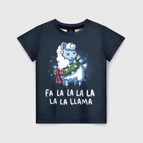 Детская футболка 3D с принтом Fa-la-lama в Тюмени, 100% гипоаллергенный полиэфир | прямой крой, круглый вырез горловины, длина до линии бедер, чуть спущенное плечо, ткань немного тянется | Тематика изображения на принте: alpaca | lama | new year | sweater | ugly | альпака | лама | новый год | рождество | свитер