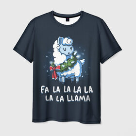Мужская футболка 3D с принтом Fa-la-lama в Тюмени, 100% полиэфир | прямой крой, круглый вырез горловины, длина до линии бедер | alpaca | lama | new year | sweater | ugly | альпака | лама | новый год | рождество | свитер