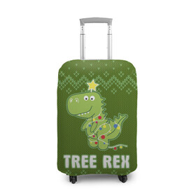 Чехол для чемодана 3D с принтом Tree Rex в Тюмени, 86% полиэфир, 14% спандекс | двустороннее нанесение принта, прорези для ручек и колес | christmas tree | new year | t rex | tyrannosaurus | динозавр | елка | ель | новый год | свитер | тиранозавр