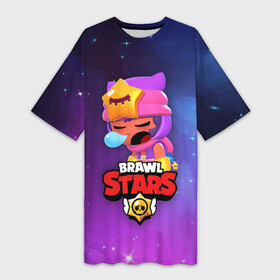 Платье-футболка 3D с принтом SANDY SPACE (Brawl Stars) в Тюмени,  |  | brawl | bull | colt | crow | game | games | leon | online | penny | poco | sandy | shelly | spike | star | stars | wanted | брав | бравл | браво | звезда | звезды | игра | игры | лого | онлайн | сенди | старс | сэнди