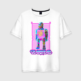 Женская футболка хлопок Oversize с принтом Робот Gearhead в Тюмени, 100% хлопок | свободный крой, круглый ворот, спущенный рукав, длина до линии бедер
 | dsgnosadchaya | gearhead | rick  morty | vdosadir | джастин ройланд | дэн хармон | миссикс | плюмбус | рик и морти | робот