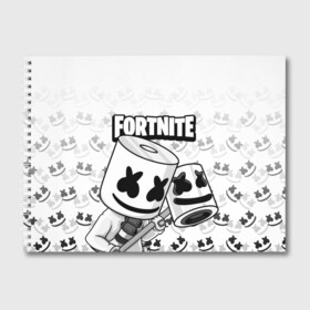 Альбом для рисования с принтом FORTNITE MARSHMELLO в Тюмени, 100% бумага
 | матовая бумага, плотность 200 мг. | Тематика изображения на принте: chapter 2 | fortnite | marshmello | диджей | игры | маршмэллоу | молоток | фортнайт