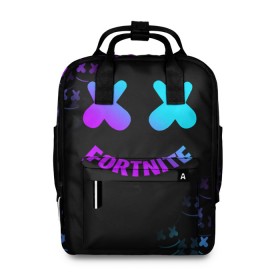 Женский рюкзак 3D с принтом FORTNITE x MARSHMELLO в Тюмени, 100% полиэстер | лямки с регулируемой длиной, сверху ручки, чтобы рюкзак нести как сумку. Основное отделение закрывается на молнию, как и внешний карман. Внутри два дополнительных кармана, один из которых закрывается на молнию. По бокам два дополнительных кармашка, куда поместится маленькая бутылочка
 | fortnite | fortnite 2 | fortnite x маршмелло | ikonik | marshmello | ninja | ninja streamer | иконик | ниндзя | фортнайт | фортнайт 2 | фортнайт глава 2