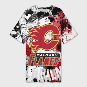 Платье-футболка 3D с принтом Калгари Флэймз в Тюмени,  |  | calgary | calgary flames | flames | hockey | nhl | калгари | калгари флэймз | нхл | спорт | флэймз | хоккей | шайба