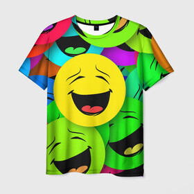 Мужская футболка 3D с принтом Эмодзи смайлы в Тюмени, 100% полиэфир | прямой крой, круглый вырез горловины, длина до линии бедер | emoji | настроение | позитив | смайлики | смайлы | стикеры | текстура смайл | улыбки | фон смайл | эмодзи