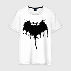Мужская футболка хлопок с принтом Bat в Тюмени, 100% хлопок | прямой крой, круглый вырез горловины, длина до линии бедер, слегка спущенное плечо. | 31 | bat | blot | eyes | halloween | wings | глаза | клякса | крылья | летучая мышь | хэллоуин
