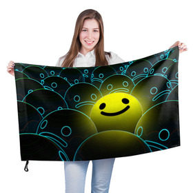 Флаг 3D с принтом НЕОНОВЫЕ СМАЙЛЫ в Тюмени, 100% полиэстер | плотность ткани — 95 г/м2, размер — 67 х 109 см. Принт наносится с одной стороны | emoji | настроение | позитив | смайлики | смайлы | стикеры | текстура смайл | улыбки | фон смайл | эмодзи