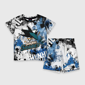 Детский костюм с шортами 3D с принтом Сан Хосе Шаркс в Тюмени,  |  | hockey | nhl | san jose | san jose sharks | sharks | usa | нхл | сан хосе | сан хосе шаркс | спорт | сша | хоккей | шайба | шаркс