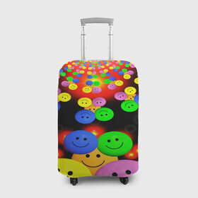 Чехол для чемодана 3D с принтом ЦВЕТНЫЕ СМАЙЛИКИ в Тюмени, 86% полиэфир, 14% спандекс | двустороннее нанесение принта, прорези для ручек и колес | emoji | настроение | позитив | смайлики | смайлы | стикеры | текстура смайл | улыбки | фон смайл | эмодзи