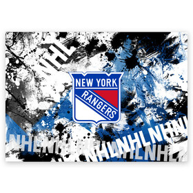 Поздравительная открытка с принтом Нью-Йорк Рейнджерс в Тюмени, 100% бумага | плотность бумаги 280 г/м2, матовая, на обратной стороне линовка и место для марки
 | hockey | new york | new york rangers | nhl | rangers | usa | нхл | нью йорк | нью йорк рейнджерс | рейнджерс | спорт | сша | хоккей | шайба