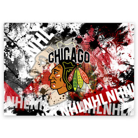 Поздравительная открытка с принтом Chicago Blackhawks в Тюмени, 100% бумага | плотность бумаги 280 г/м2, матовая, на обратной стороне линовка и место для марки
 | Тематика изображения на принте: blackhawks | chicago | chicago blackhawks | hockey | nhl | usa | блэкхокс | нхл | спорт | сша | хоккей | чикаго | чикаго блэкхокс | шайба