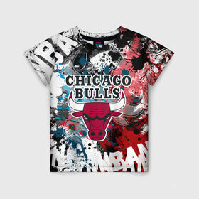 Детская футболка 3D с принтом Чикаго Буллз в Тюмени, 100% гипоаллергенный полиэфир | прямой крой, круглый вырез горловины, длина до линии бедер, чуть спущенное плечо, ткань немного тянется | Тематика изображения на принте: bulls | chicago | chicago bulls | nba | баскетбол | буллз | нба | чикаго | чикаго буллз