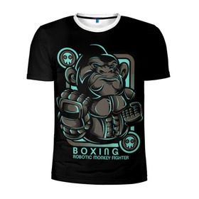 Мужская футболка 3D спортивная с принтом Gorilla fighter в Тюмени, 100% полиэстер с улучшенными характеристиками | приталенный силуэт, круглая горловина, широкие плечи, сужается к линии бедра | boxing | cool | fighter | fist | glove | gorilla | monkey | power | punch | robot | боец | бокс | горилла | крутая | кулак | обезьяна | перчатка | робот | сила | удар
