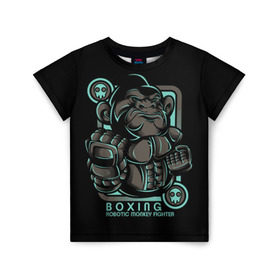 Детская футболка 3D с принтом Gorilla fighter в Тюмени, 100% гипоаллергенный полиэфир | прямой крой, круглый вырез горловины, длина до линии бедер, чуть спущенное плечо, ткань немного тянется | boxing | cool | fighter | fist | glove | gorilla | monkey | power | punch | robot | боец | бокс | горилла | крутая | кулак | обезьяна | перчатка | робот | сила | удар