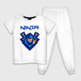Детская пижама хлопок с принтом FORTNITE NINJA в Тюмени, 100% хлопок |  брюки и футболка прямого кроя, без карманов, на брюках мягкая резинка на поясе и по низу штанин
 | Тематика изображения на принте: fnchap2 | fortnite | fortnite 2 | fortnite x | marshmello | ninja | ninja hyper streamer | ninja streamer | streamer | tyler blevins | маршмелло | ниндзя | фортнайт | фортнайт 2 | фортнайт глава 2