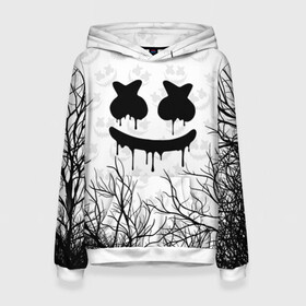 Женская толстовка 3D с принтом MARSHMELLO HALLOWEEN в Тюмени, 100% полиэстер  | двухслойный капюшон со шнурком для регулировки, мягкие манжеты на рукавах и по низу толстовки, спереди карман-кенгуру с мягким внутренним слоем. | america | dj | halloween | marshmello | marshmello halloween | usa | америка | маршмелло | маршмелло хеллоуин | хеллоуин