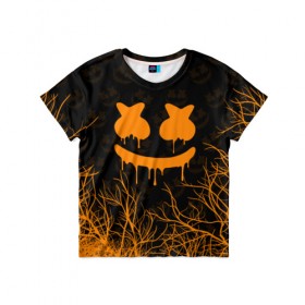 Детская футболка 3D с принтом MARSHMELLO HALLOWEEN в Тюмени, 100% гипоаллергенный полиэфир | прямой крой, круглый вырез горловины, длина до линии бедер, чуть спущенное плечо, ткань немного тянется | america | dj | halloween | marshmello | marshmello halloween | usa | америка | маршмелло | маршмелло хеллоуин | хеллоуин