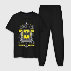 Мужская пижама хлопок с принтом Bat-Signal в Тюмени, 100% хлопок | брюки и футболка прямого кроя, без карманов, на брюках мягкая резинка на поясе и по низу штанин
 | 80 | 80th | anniversary | bat man | batman | batman comics | caped crusader | dark knight | shtatbat | бетмен | брюс уэйн | бэт мен | бэтмен | тёмный рыцарь
