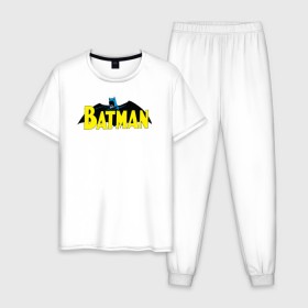 Мужская пижама хлопок с принтом Batman logo в Тюмени, 100% хлопок | брюки и футболка прямого кроя, без карманов, на брюках мягкая резинка на поясе и по низу штанин
 | 80 | 80th | anniversary | bat man | batman | batman comics | caped crusader | dark knight | shtatjl | бетмен | брюс уэйн | бэт мен | бэтмен | тёмный рыцарь