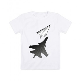 Детская футболка хлопок с принтом Внешность обманчива в Тюмени, 100% хлопок | круглый вырез горловины, полуприлегающий силуэт, длина до линии бедер | Тематика изображения на принте: бумажный | оригами | самолёт | самолётик | тень | чсв
