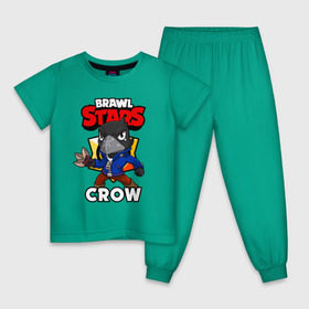 Детская пижама хлопок с принтом BRAWL STARS CROW в Тюмени, 100% хлопок |  брюки и футболка прямого кроя, без карманов, на брюках мягкая резинка на поясе и по низу штанин
 | brawl stars | brawl stars crow | brawler | crow | бравл старз | бравлер | ворон