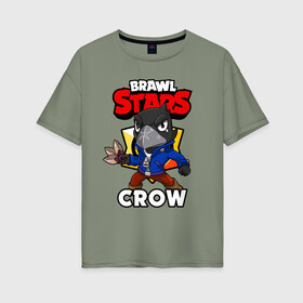 Женская футболка хлопок Oversize с принтом BRAWL STARS CROW в Тюмени, 100% хлопок | свободный крой, круглый ворот, спущенный рукав, длина до линии бедер
 | brawl stars | brawl stars crow | brawler | crow | бравл старз | бравлер | ворон