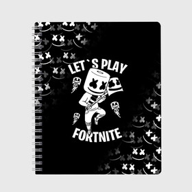 Тетрадь с принтом FORTNITE x MARSHMELLO в Тюмени, 100% бумага | 48 листов, плотность листов — 60 г/м2, плотность картонной обложки — 250 г/м2. Листы скреплены сбоку удобной пружинной спиралью. Уголки страниц и обложки скругленные. Цвет линий — светло-серый
 | fortnite | fortnite 2 | fortnite x | marshmello | ninja | ninja hyper streamer | ninja streamer | streamer | tyler blevins | маршмелло | ниндзя | фортнайт | фортнайт 2 | фортнайт глава 2