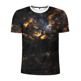 Мужская футболка 3D спортивная с принтом Космическое небо в Тюмени, 100% полиэстер с улучшенными характеристиками | приталенный силуэт, круглая горловина, широкие плечи, сужается к линии бедра | galaxy | nebula | space | star | абстракция | вселенная | галактика | звезда | звезды | космический | планеты