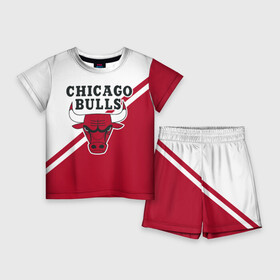 Детский костюм с шортами 3D с принтом Chicago Bulls Red White в Тюмени,  |  | bulls | chicago | chicago bulls | nba | баскетбол | буллз | нба | чикаго | чикаго буллз