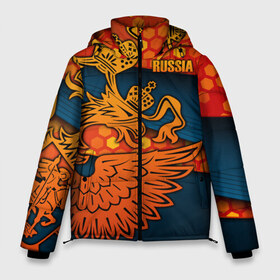 Мужская зимняя куртка 3D с принтом RUSSIA Sports Uniform в Тюмени, верх — 100% полиэстер; подкладка — 100% полиэстер; утеплитель — 100% полиэстер | длина ниже бедра, свободный силуэт Оверсайз. Есть воротник-стойка, отстегивающийся капюшон и ветрозащитная планка. 

Боковые карманы с листочкой на кнопках и внутренний карман на молнии. | Тематика изображения на принте: aesthetic | collection | fashion | hybrid | original | pro | review | russia | sports | герб | орнамент | россия | рф | спорт | униформа | форма