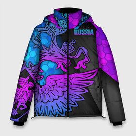 Мужская зимняя куртка 3D с принтом RUSSIA Sports Uniform в Тюмени, верх — 100% полиэстер; подкладка — 100% полиэстер; утеплитель — 100% полиэстер | длина ниже бедра, свободный силуэт Оверсайз. Есть воротник-стойка, отстегивающийся капюшон и ветрозащитная планка. 

Боковые карманы с листочкой на кнопках и внутренний карман на молнии. | Тематика изображения на принте: aesthetic | collection | fashion | hybrid | original | pro | review | russia | sports | герб | орнамент | россия | рф | спорт | униформа | форма