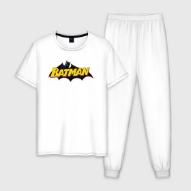 Мужская пижама хлопок с принтом Batman Logo в Тюмени, 100% хлопок | брюки и футболка прямого кроя, без карманов, на брюках мягкая резинка на поясе и по низу штанин
 | 80 | 80th | anniversary | bat man | batman | batman comics | caped crusader | dark knight | shtatjl | бетмен | брюс уэйн | бэт мен | бэтмен | тёмный рыцарь