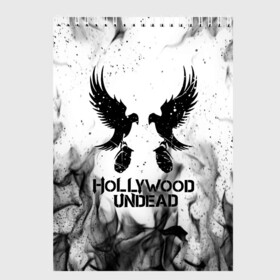 Скетчбук с принтом HOLLYWOOD UNDEAD в Тюмени, 100% бумага
 | 48 листов, плотность листов — 100 г/м2, плотность картонной обложки — 250 г/м2. Листы скреплены сверху удобной пружинной спиралью | deuce | hollywood undead | hu | j dog | shady jeff | голливуд | голливудская нежить | даниэль мурильо | джордан террелл | джордж артур рейган | дилан альварес | мэттью сент клер | нежить