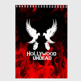 Скетчбук с принтом HOLLYWOOD UNDEAD в Тюмени, 100% бумага
 | 48 листов, плотность листов — 100 г/м2, плотность картонной обложки — 250 г/м2. Листы скреплены сверху удобной пружинной спиралью | deuce | hollywood undead | hu | j dog | shady jeff | голливуд | голливудская нежить | даниэль мурильо | джордан террелл | джордж артур рейган | дилан альварес | мэттью сент клер | нежить