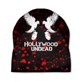 Шапка 3D с принтом HOLLYWOOD UNDEAD в Тюмени, 100% полиэстер | универсальный размер, печать по всей поверхности изделия | deuce | hollywood undead | hu | j dog | shady jeff | голливуд | голливудская нежить | даниэль мурильо | джордан террелл | джордж артур рейган | дилан альварес | мэттью сент клер | нежить