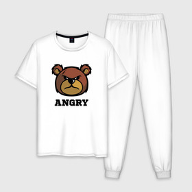 Мужская пижама хлопок с принтом Злой мишка ANGRY TEDDY в Тюмени, 100% хлопок | брюки и футболка прямого кроя, без карманов, на брюках мягкая резинка на поясе и по низу штанин
 | Тематика изображения на принте: дикий | злой | мишка | стиль | тедди