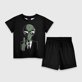 Детский костюм с шортами 3D с принтом Пришелец в Черном в Тюмени,  |  | alien | men in black | ufo | инопланетяне | инопланетянин | люди в черном | нло | пришелец | пришельцы