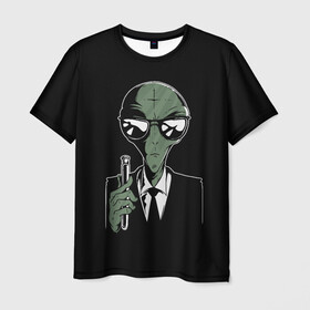 Мужская футболка 3D с принтом Пришелец в Черном в Тюмени, 100% полиэфир | прямой крой, круглый вырез горловины, длина до линии бедер | alien | men in black | ufo | инопланетяне | инопланетянин | люди в черном | нло | пришелец | пришельцы