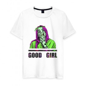 Мужская футболка хлопок с принтом GOOD GIRL BILLIE в Тюмени, 100% хлопок | прямой крой, круглый вырез горловины, длина до линии бедер, слегка спущенное плечо. | 