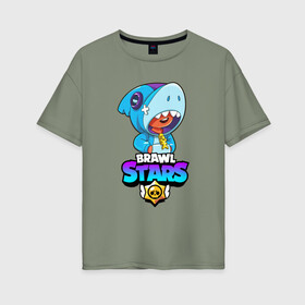 Женская футболка хлопок Oversize с принтом BRAWL STARS LEON SHARK в Тюмени, 100% хлопок | свободный крой, круглый ворот, спущенный рукав, длина до линии бедер
 | brawl stars | bull | colt | crow | leon | leon shark | shark | stars | акула | берли | ворон | динамайк | кольт | леон | леон акула | нита | спайк | шелли | эль примо