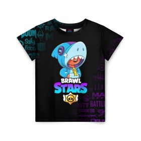 Детская футболка 3D с принтом BRAWL STARS LEON SHARK в Тюмени, 100% гипоаллергенный полиэфир | прямой крой, круглый вырез горловины, длина до линии бедер, чуть спущенное плечо, ткань немного тянется | brawl stars | bull | colt | crow | leon | leon shark | shark | stars | акула | берли | ворон | динамайк | кольт | леон | леон акула | нита | спайк | шелли | эль примо
