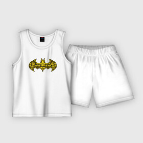 Детская пижама с шортами хлопок с принтом Batman logo в Тюмени,  |  | bat man | batman | batman comics | caped crusader | comics | dark knight | shtatjl | бетмен | брюс уэйн | бэт мен | бэтмен | тёмный рыцарь