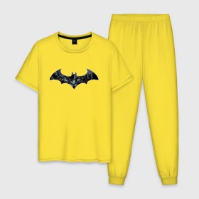 Мужская пижама хлопок с принтом Batman в Тюмени, 100% хлопок | брюки и футболка прямого кроя, без карманов, на брюках мягкая резинка на поясе и по низу штанин
 | bat man | batman | batman comics | caped crusader | comics | dark knight | shtatjl | бетмен | брюс уэйн | бэт мен | бэтмен | тёмный рыцарь