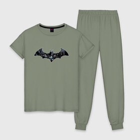 Женская пижама хлопок с принтом Batman в Тюмени, 100% хлопок | брюки и футболка прямого кроя, без карманов, на брюках мягкая резинка на поясе и по низу штанин | bat man | batman | batman comics | caped crusader | comics | dark knight | shtatjl | бетмен | брюс уэйн | бэт мен | бэтмен | тёмный рыцарь