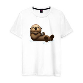 Мужская футболка хлопок с принтом Otter emoji в Тюмени, 100% хлопок | прямой крой, круглый вырез горловины, длина до линии бедер, слегка спущенное плечо. | Тематика изображения на принте: 
