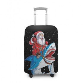 Чехол для чемодана 3D с принтом Санта и акула в Тюмени, 86% полиэфир, 14% спандекс | двустороннее нанесение принта, прорези для ручек и колес | bells | christmas | claus | jingle | merry | santa | vevo | год | дед | клаус | мороз | новый | олени | олень | рождество | санта | снеговик | снежинки | узор